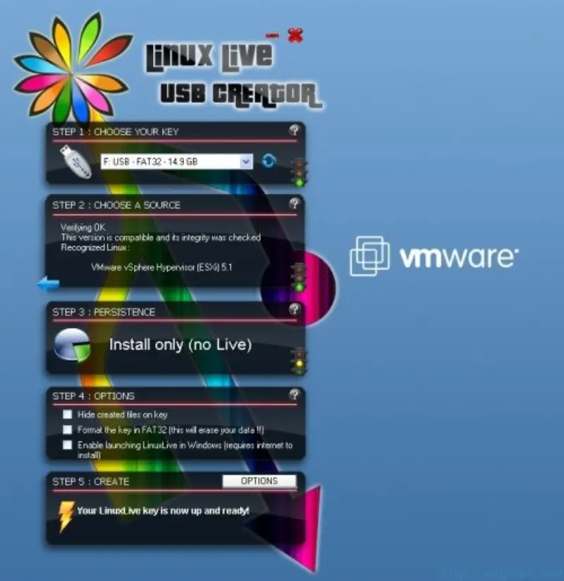 VMware ESXi 5.1 USB install - Linux Live USB Creator