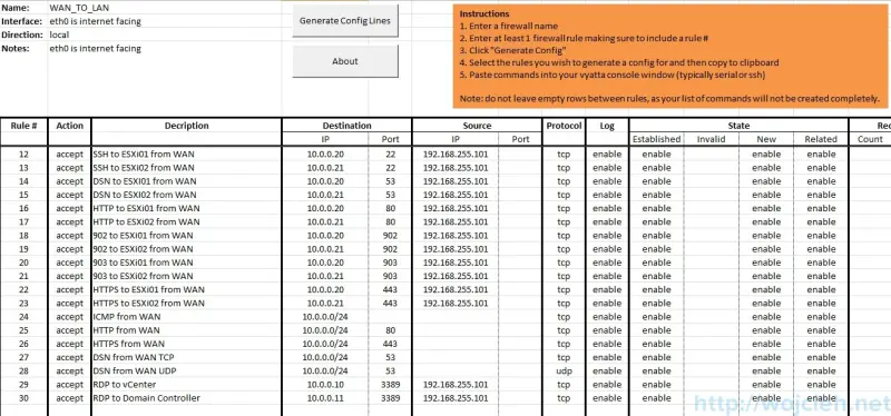 Vyatta Firewall Rules Generator