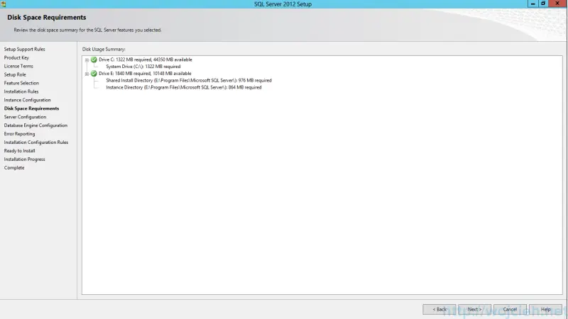 SQL Server 2012 SP1 - Disk Space Requirements