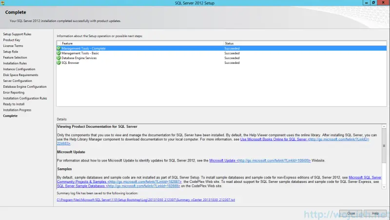 QL Server 2012 SP1 - Installation Finished