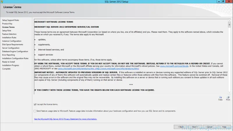 SQL Server 2012 SP1 - License Agreement