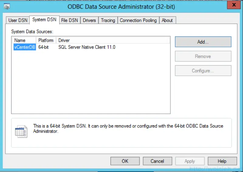 VMware vSphere Update Manager - 32 bit DSN 1