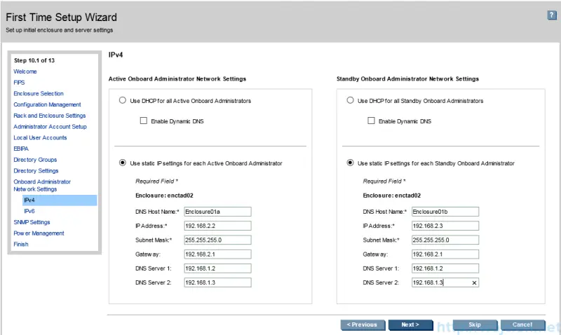 HP c7000 Enclosure configuration - First Time Setup Wizard 16