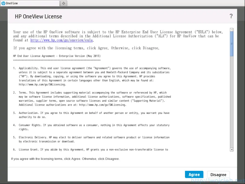 HP OneView accept license
