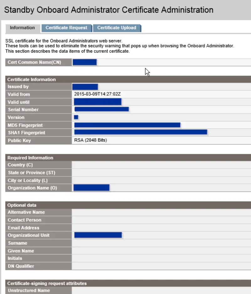 How to generate new self-signed certificate in HP c7000 enclosure - new 2048 Bits key