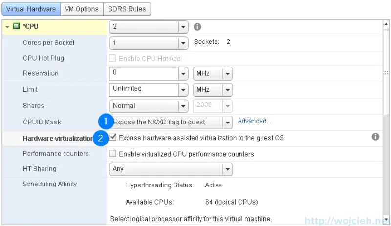 VMware ESXi 6.0 as nested virtual machine - advanced CPU settings