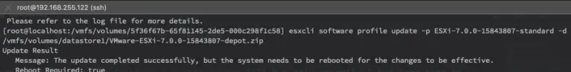 ESXi upgraded, reboot required