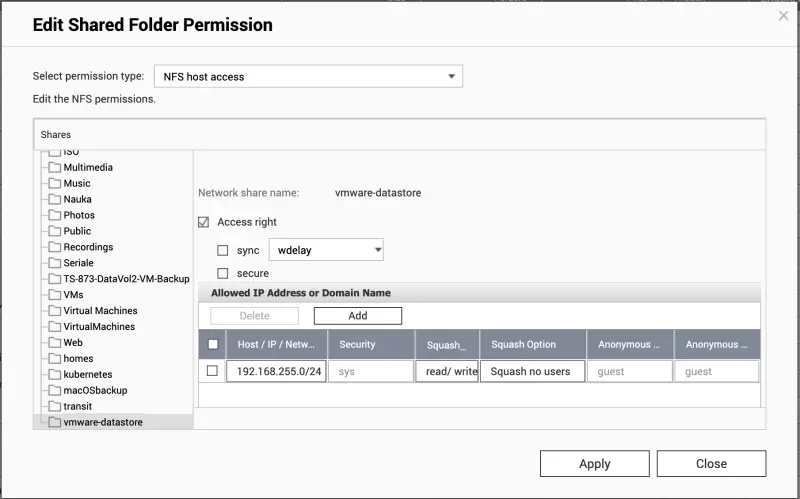 QNAP NFS permissions