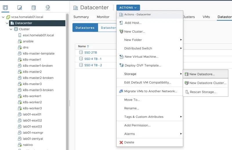 Add datastore to VMware ESXi