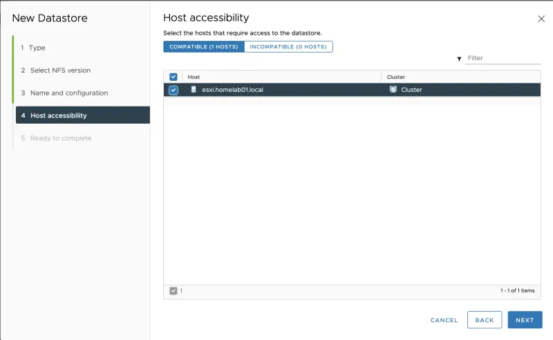 Add NFS to host or cluster