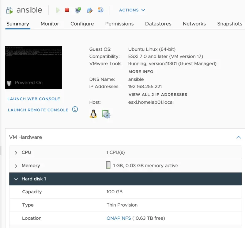 Test virtual machine on NFS