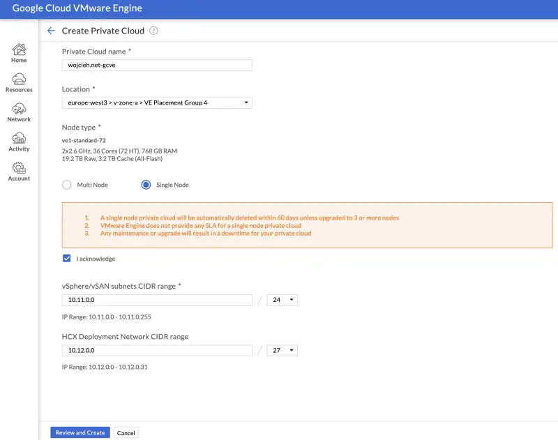 GCVE Private Cloud Creation