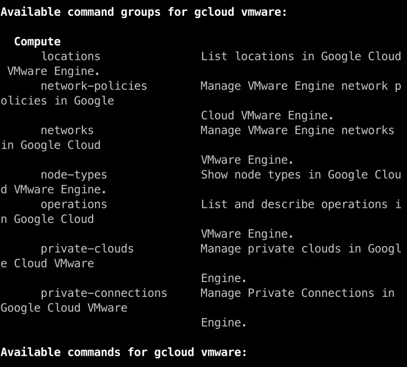 gcloud output