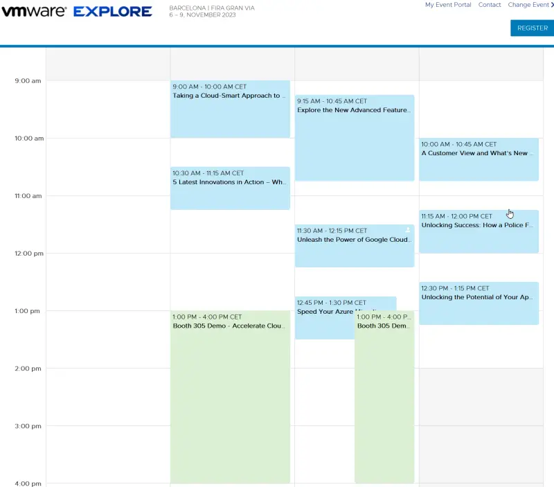 My VMware Explore 2023 Personal Schedule