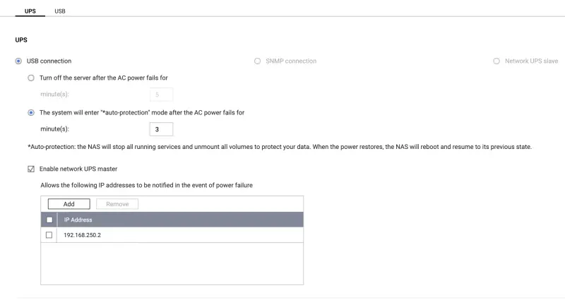 QNAP UPS Settings